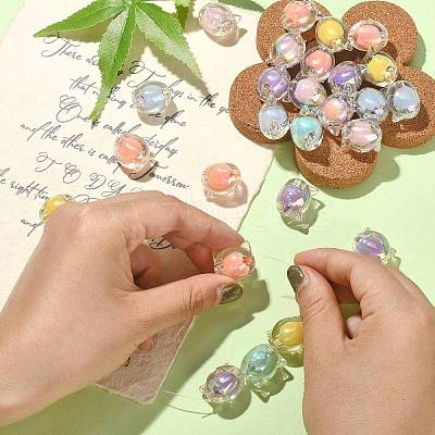 60Pcs 6 Colors UV Plating Rainbow Iridescent Acrylic Beads OACR-CJ0001-36-1