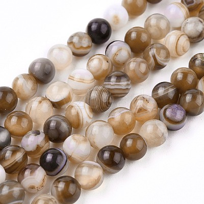 Natural Striped Agate/Banded Agate Bead Strands G-K166-13-6mm-02-1