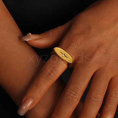 304 Stainless Steel & Clear Cubic Zirconia Finger Rings WGE7D38-02-1