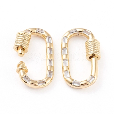 Brass Micro Pave Cubic Zirconia Screw Carabiner Lock Charms ZIRC-L093-58A-G-1