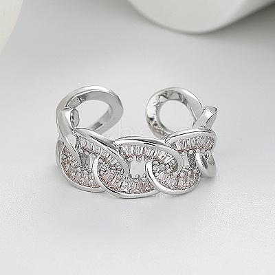 Brass Micro Pave Cubic Zirconia Adjustable Cuff Rings FS-WG8FE28-01-1