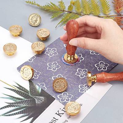 6Pcs 6 Patterns Brass Wax Seal Stamp AJEW-CP0004-29B-1