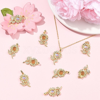 2Pcs 2 Colors Brass Micro Pave Cubic Zirconia with Resin Pendants KK-YW0004-47-1