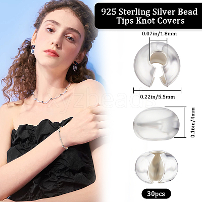 30Pcs 925 Sterling Silver Crimp Beads Covers FIND-BBC0002-98-1