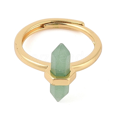 Double Pointed Hexagonal Prism Natural Mixed Stone Adjustable Rings for Women RJEW-G327-01G-1