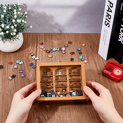 Wood Bookshelf with Acrylic Books Mini Model DJEW-WH0015-148-1