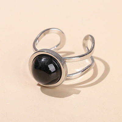 304 Stainless Steel & Black Agate Cuff Rings FS-WGDE3F0-10-1