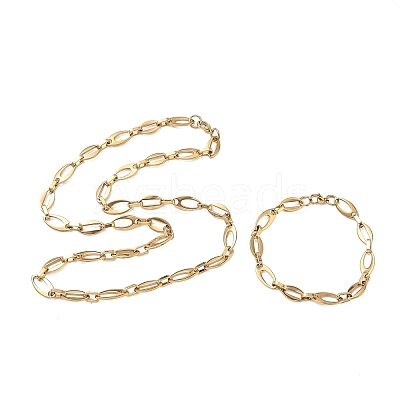 304 Stainless Steel Hollow Oval Link Chain Necklaces &  Bracelets Sets SJEW-D091-07G-1