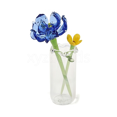 Handmade Lampwork Birthday Flower & Vase Set for Tabletop Display LAMP-D007-002K-1