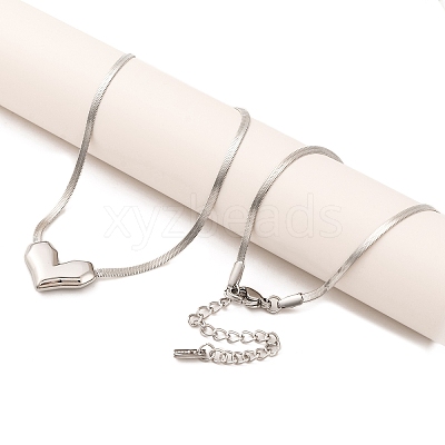 Non-Tarnish 304 Stainless Steel Heart Pendant Flat Snake Chain Necklaces for Women NJEW-G142-06P-1