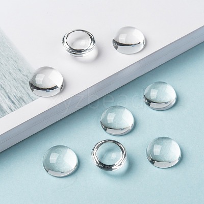 Transparent Half Round Glass Cabochons X-GGLA-R027-14mm-1