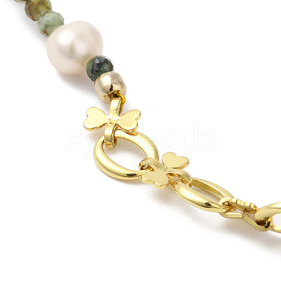 Natural Topaz Jade & Tourmaline Chips & Pearl Beaded Necklace NJEW-G099-03G-1