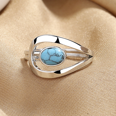 Oval Brass with Synthetic Turquoise Finger Rings FS-WG5DC9A-02-1