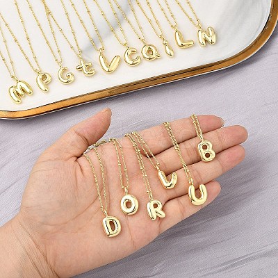 1Pc Initial Letter Brass Pendant Necklaces NJEW-YW0001-24E-1
