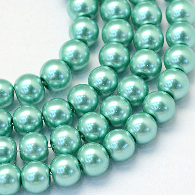 Baking Paint Pearlized Glass Pearl Round Bead Strands X-HY-Q330-8mm-32-1