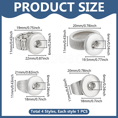 4Pcs 4 Styles Alloy Interchangeable Snap Stretch Ring Settings RJEW-DR0001-06A-1