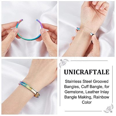 1Pc 304 Stainless Steel Grooved Bangles FIND-UN0043-39M-1