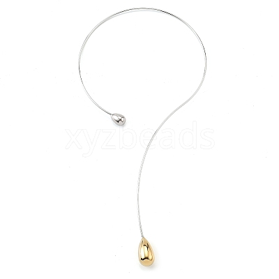 304 Stainless Steel Teardrop Pendant Open Cuff Necklaces for Women NJEW-R003-02GP-01-1