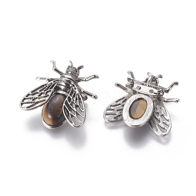 Natural Tiger Eye Brooches G-A176-D11-1