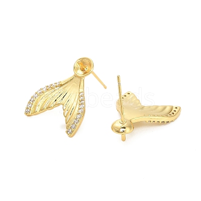Fishtail Brass Micro Pave Clear Cubic Zirconia Stud Earring Findings KK-D102-06G-1