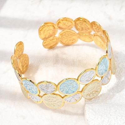 304 Stainless Steel Enamel Flat Round Open Cuff Bangles for Women SA-CBA1A30-03B-G-1