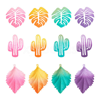 24Pcs 12 Style Gradient Spray Painted Iron Pendants IFIN-TA0001-50-1