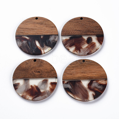Transparent Resin & Walnut Wood Pendants X-RESI-T035-35E-1