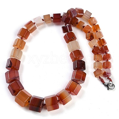 Natural Red Agate Hexagon Prism Graduated Beaded Necklaces for Women Men NJEW-K388-03O-1