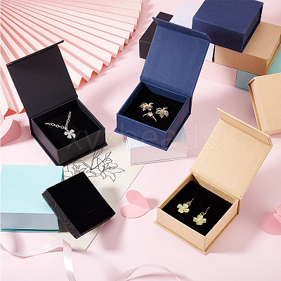 18Pcs 6 Colors Square Paper Magnetic Flip Jewelry Storage Gift Case CON-PH0003-02-1