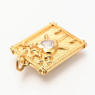 Brass Micro Pave Clear Cubic Zirconia Pendants ZIRC-O036-53G-1