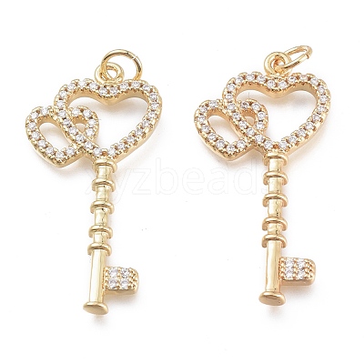Brass Micro Pave Clear Cubic Zirconia Pendants KK-O127-03G-1