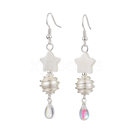 Shell Pearl & Sea Shell Beaded Dangle Earring EJEW-TA00535-1