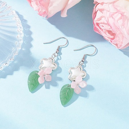 Flower 304 Stainless Steel Handmade Lampwork Dangle Earrings EJEW-JE06430-02-1