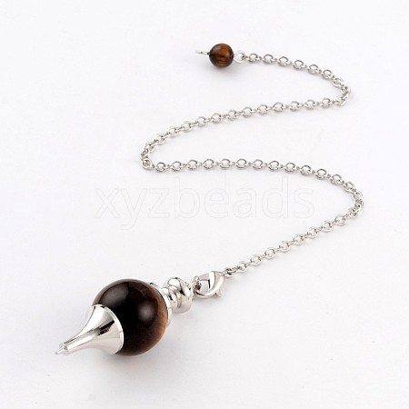 Natural Tiger Eye Sphere Dowsing Pendulums X-BJEW-E292-A09-1