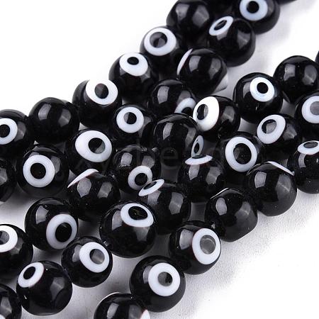 Handmade Evil Eye Lampwork Round Bead Strands LAMP-L055-10mm-08-1