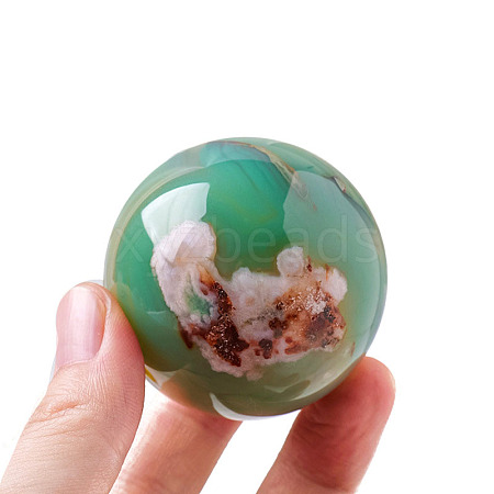 Natural Green Cherry Blossom Agate Ball Sculpture Display Decorations PW-WGE6D93-01-1