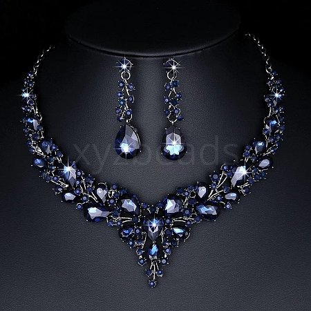 Teardrop Alloy Rhinestone Pendant Necklaces & Stud Dangle Earrings Sets WGA4CA9-11-1