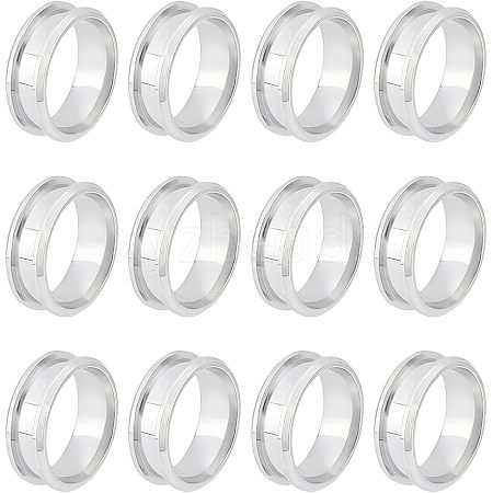 Unicraftale 12Pcs Stainless Steel Grooved Finger Ring Settings STAS-UN0038-94B-1