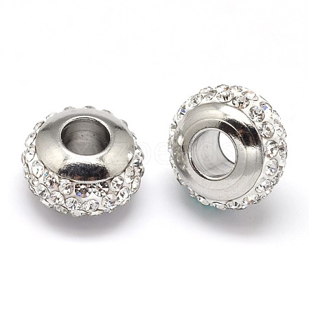 Rondelle 304 Stainless Steel Polymer Clay Rhinestone European Beads GPDL-P003-04-1