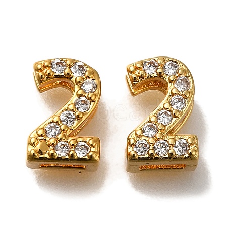 Rack Plating Number Brass Micro Pave Clear Cubic Zirconia Silde Charms KK-A231-13C-1