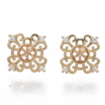 Brass Micro Pave Clear Cubic Zirconia Stud Earring Findings KK-N232-04-NF-1