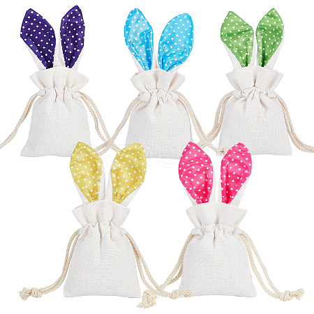 BENECREAT 5Pcs 5 Colors Easter Rabbit Ear Linen Cloth Storage Pouches ABAG-BC0001-61-1