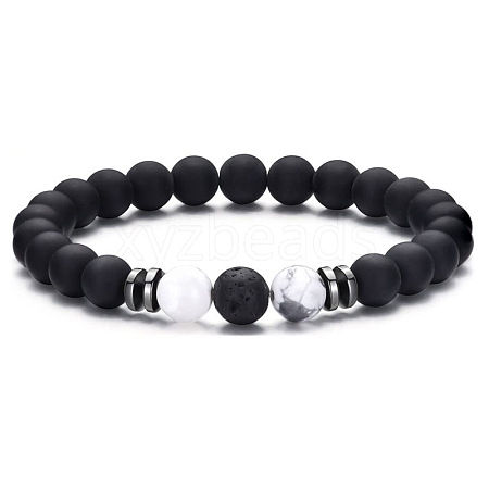 8mm Round Frosted Natural Obsidian & Howlite & Lava Rock Beaded Stretch Bracelets for Women Men AC1855-1-1