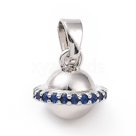 Rack Plating Brass Micro Pave Medium Blue Cubic Zirconia Charms ZIRC-C039-05P-1