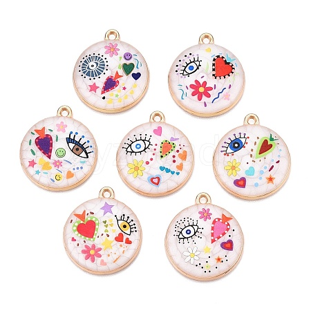 Printed Rack Plating Alloy Enamel Pendants ENAM-T020-02H-1