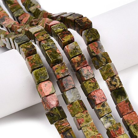 Natural Unakite Beads Strands G-T139-8x8-08A-1