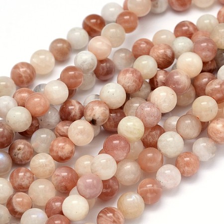 Round Natural Moonstone and Sunstone Beads Strands X-G-F222-03-8mm-1