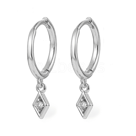 Clear Cubic Zirconia Rhombus Dangle Hoop Earrings FZ2650-2-1