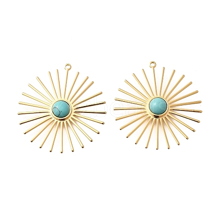 Brass Pave Synthetic Turquoise Pendants KK-Z092-02G-1