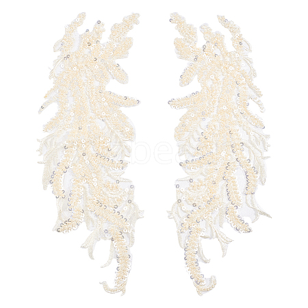 Leaf Polyester Embroidery Lace Appliques DIY-FG0003-90B-1